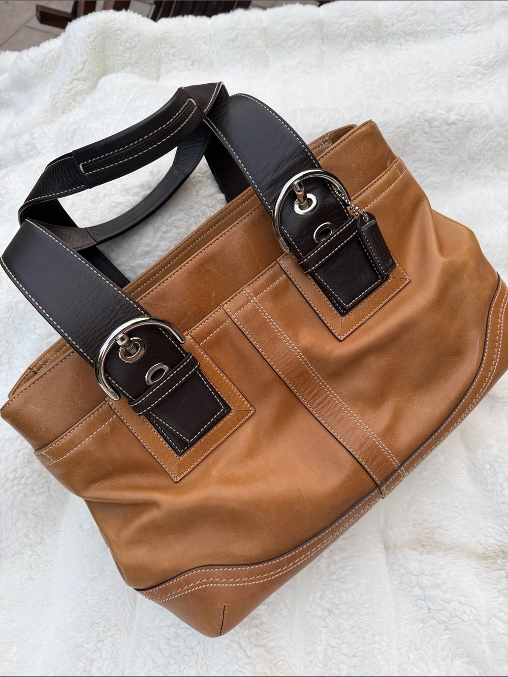 COACH Two-Tone Tan and Dark Brown Leather Tote
